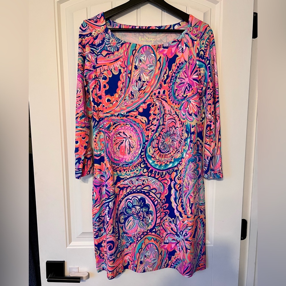 Lilly Pulitzer Navy Pink Multi Paisley Long Sleeve Dress